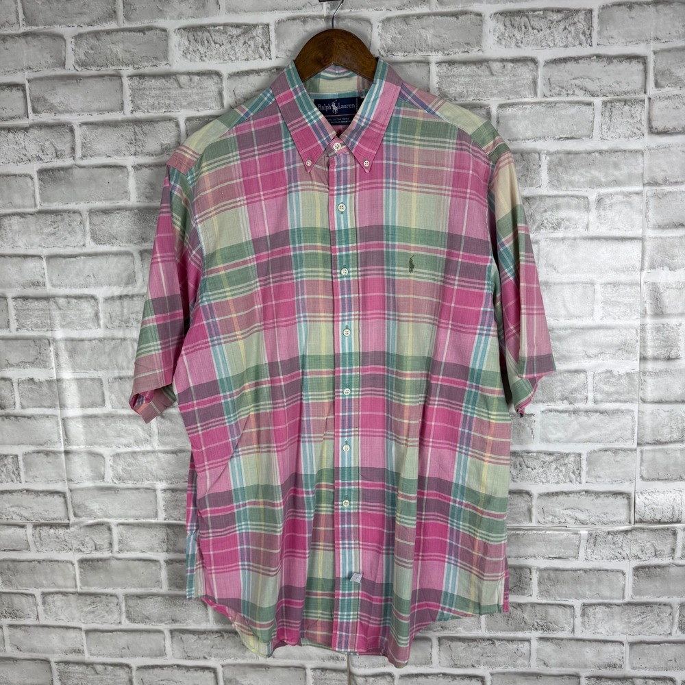 Ralph Lauren Mens XL Madras Plaid Spring Easter Shirt Short Sleeve Button Down - Picture 2 of 7